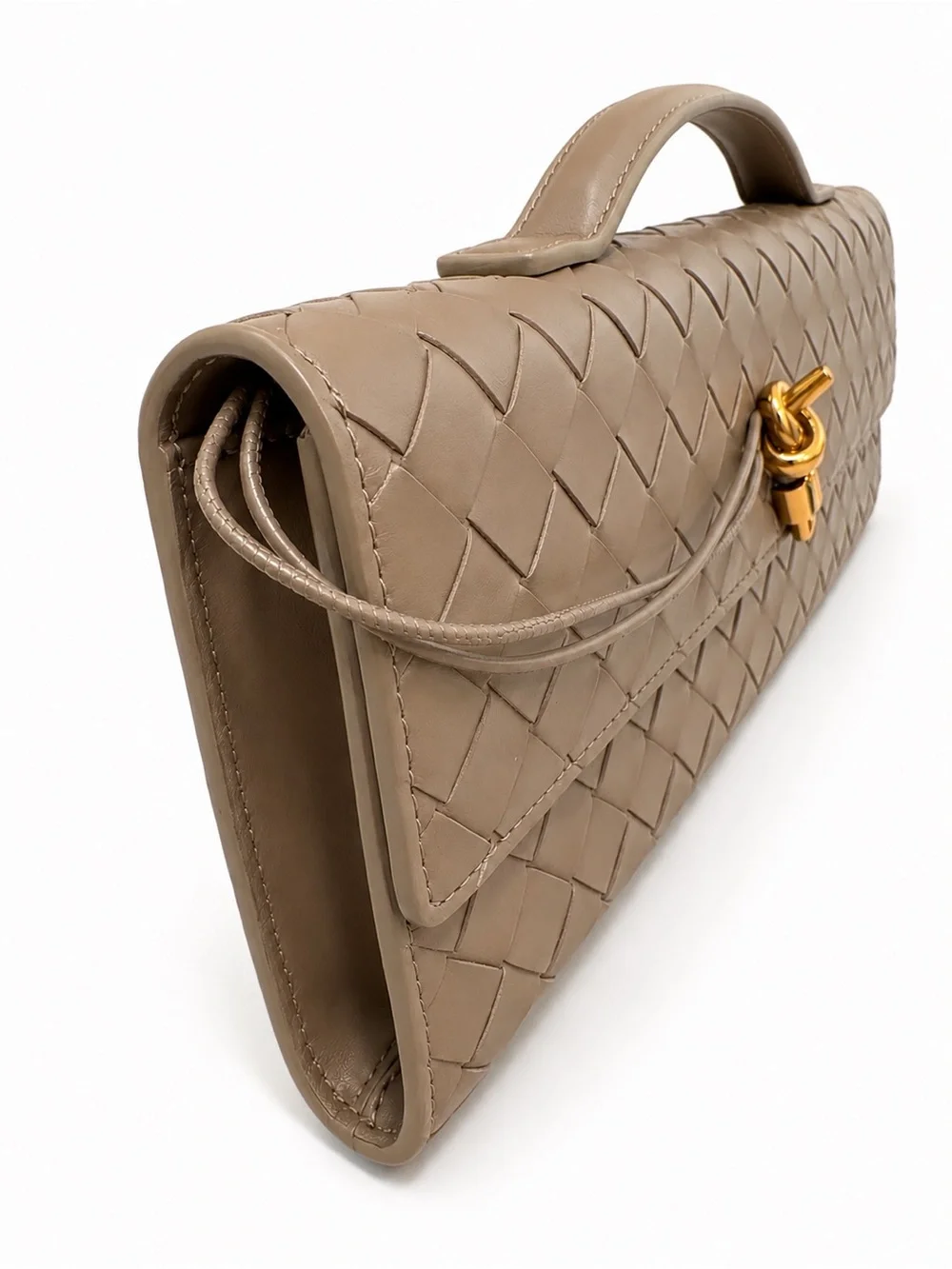 BOTTEGA VENETA ANDIAMO INTRECCIATO LEATHER CLUTCH PINE CONE BROWN